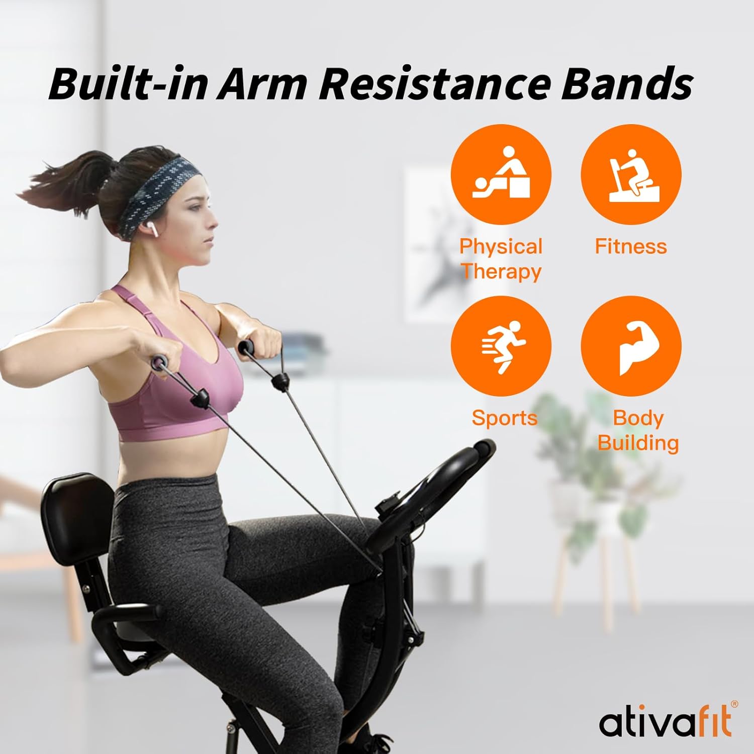 ATIVAFIT 3-in-1 Foldable Exercise Bike for Home, Upright & Recumbent Indoor Bike with 8-Level Magnetic Resistance, Resistance Bands, Quiet Cardio, Adjustable Seat - Image 7