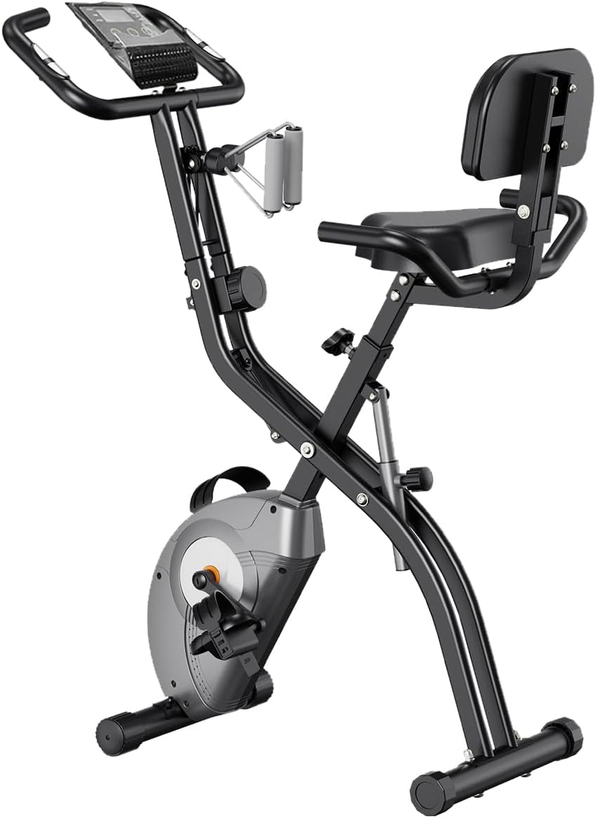 ATIVAFIT 3-in-1 Foldable Exercise Bike for Home, Upright & Recumbent Indoor Bike with 8-Level Magnetic Resistance, Resistance Bands, Quiet Cardio, Adjustable Seat