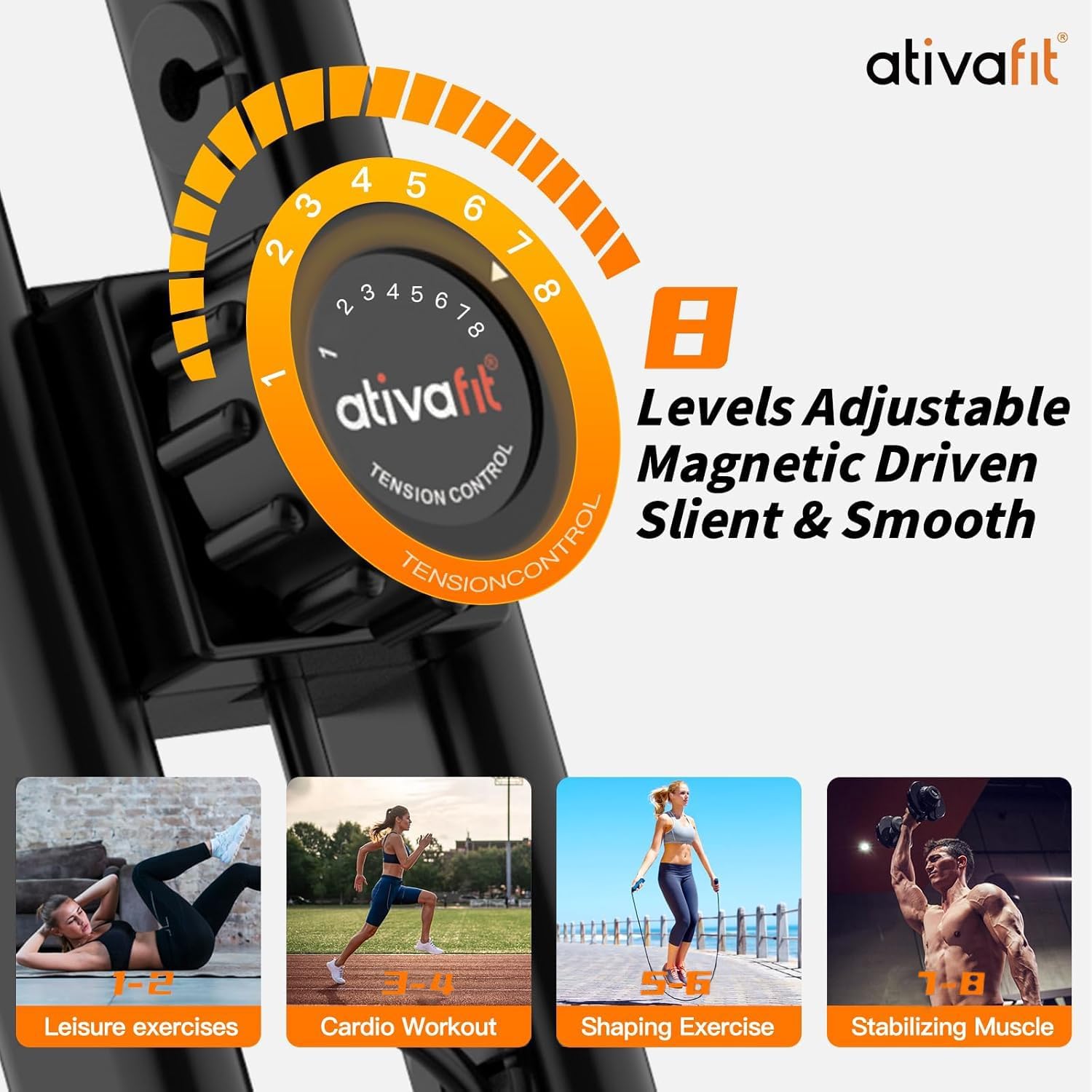 Alternative view of ATIVAFIT 3-in-1 Foldable Exercise Bike for Home, Upright & Recumbent Indoor Bike with 8-Level Magnetic Resistance, Resistance Bands, Quiet Cardio, Adjustable Seat