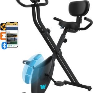 BARWING Stationary Exercise Bike for Home Workout, 5 IN 1 Foldable Indoor Cycling Bike for Seniors, 350LB Capacity, 16-Level Magnetic Resistance, Seat Backrest Adjustments
