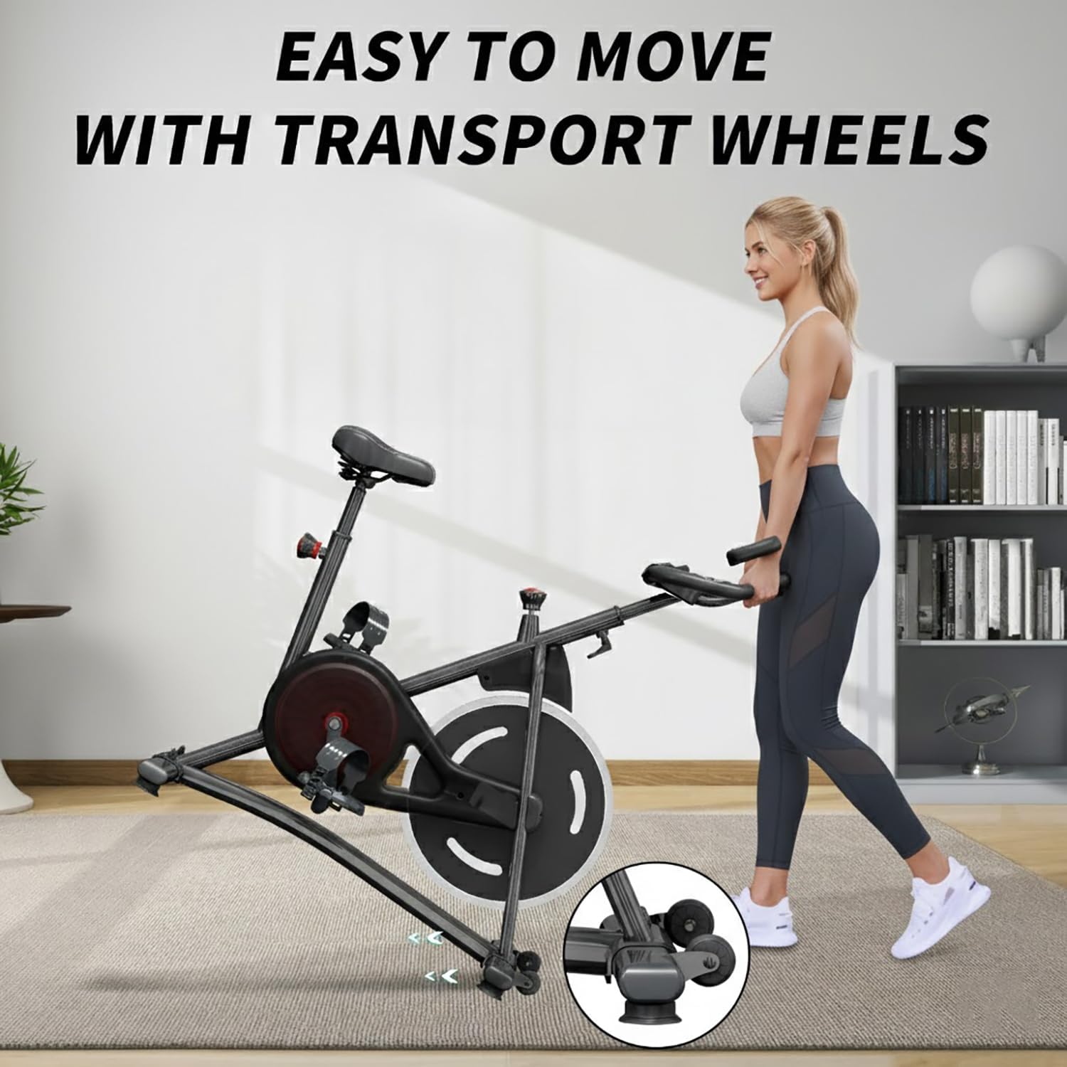 Alternative view of HOELLL Exercise Bike with Exclusive Heart Rate Sensor and APP Sync, Stationary Bikes for Home with Continuously Variable Resistance, Compact Indoor Cycling Bike with Tablet Mount