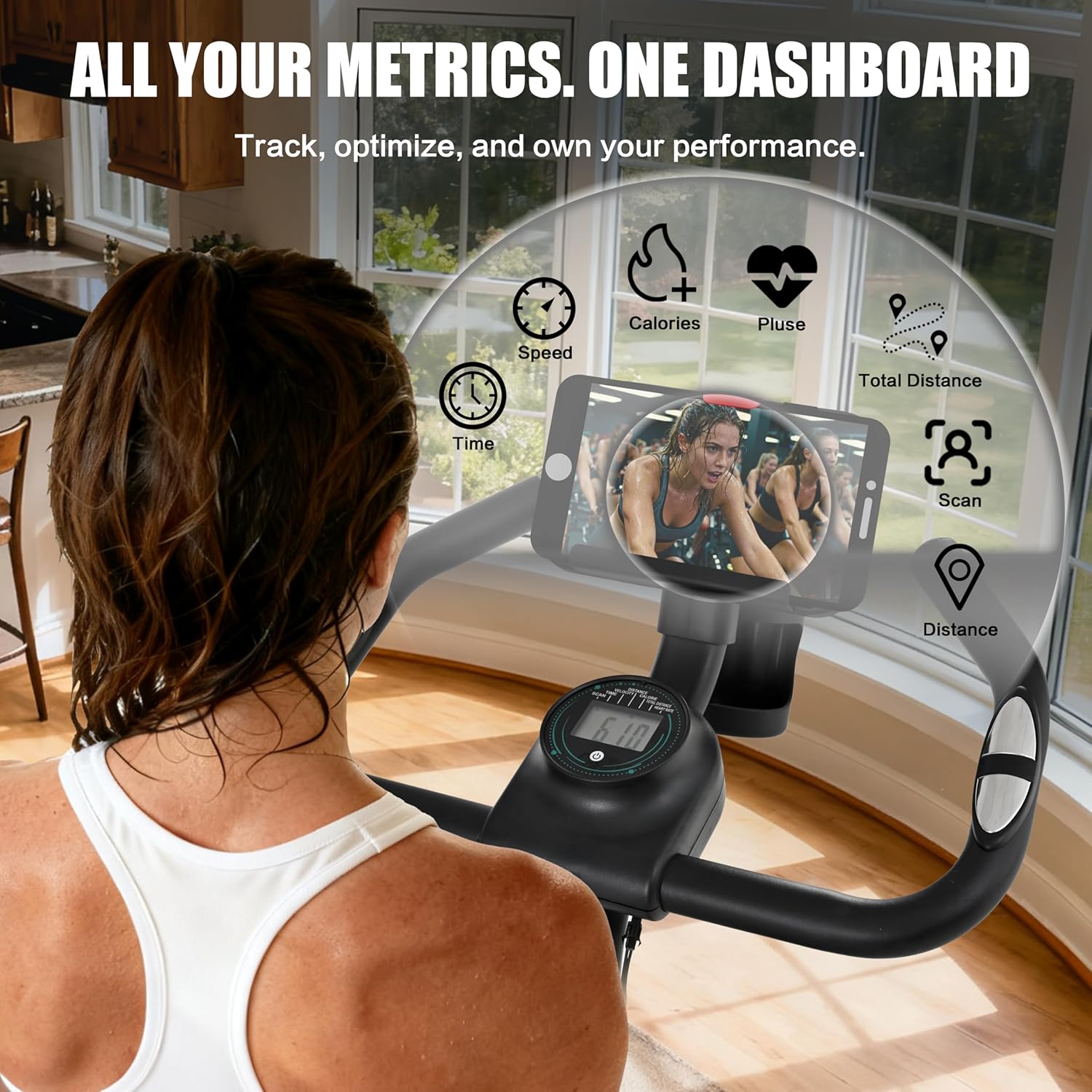 Alternative view of KWIKWI Exercise Bike Stationary Bike Indoor Cycling Bicycle for Home Gym Spinning Bike 300 lbs Weight Capacity Adjustable Seat\/Handlebar for Office Cardio Workout