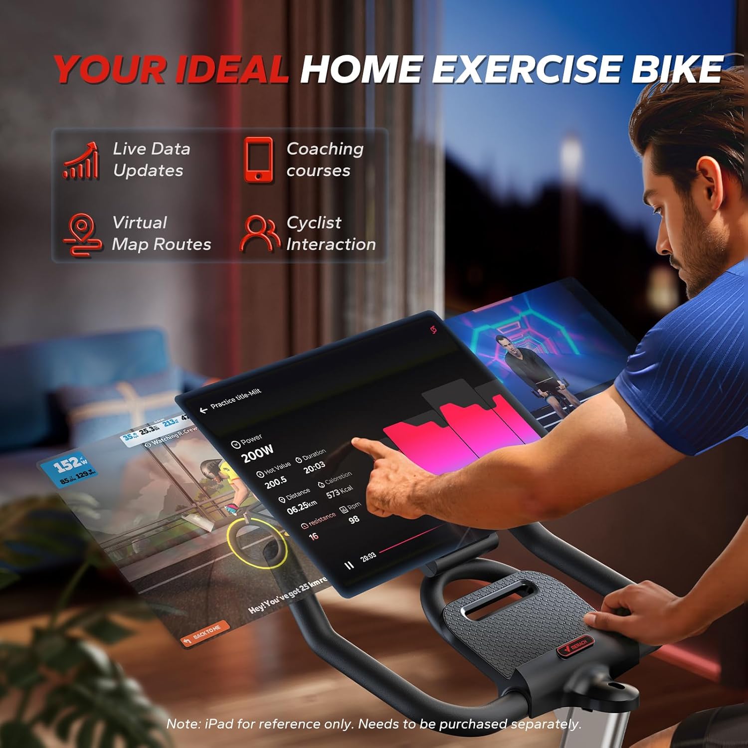 Alternative view of Merach Exercise Bike for Home Gym, Low Noise Stationary Bike with Brake Pad, Indoor Workout Bike with Self-Developed App, Tablet Mount and Fitness Courses for Weight Loss, 300 Lb Weight Capacity