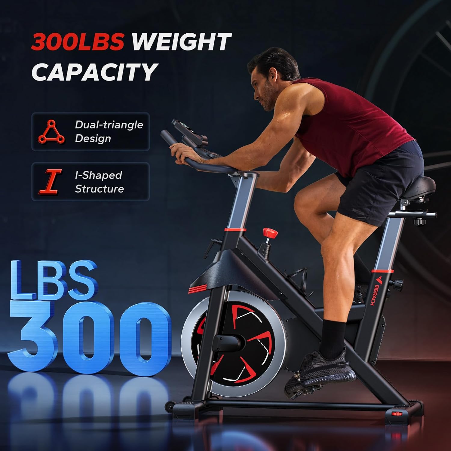 Merach Exercise Bike for Home Gym, Low Noise Stationary Bike with Brake Pad, Indoor Workout Bike with Self-Developed App, Tablet Mount and Fitness Courses for Weight Loss, 300 Lb Weight Capacity - Image 3