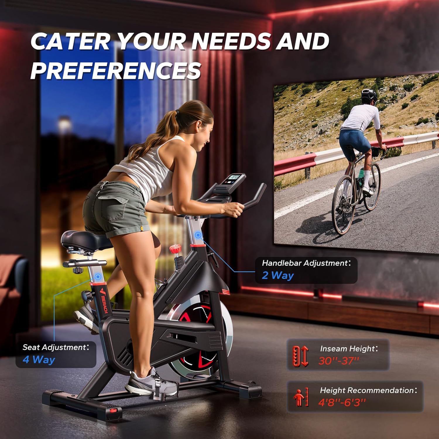 Merach Exercise Bike for Home Gym, Low Noise Stationary Bike with Brake Pad, Indoor Workout Bike with Self-Developed App, Tablet Mount and Fitness Courses for Weight Loss, 300 Lb Weight Capacity - Image 6